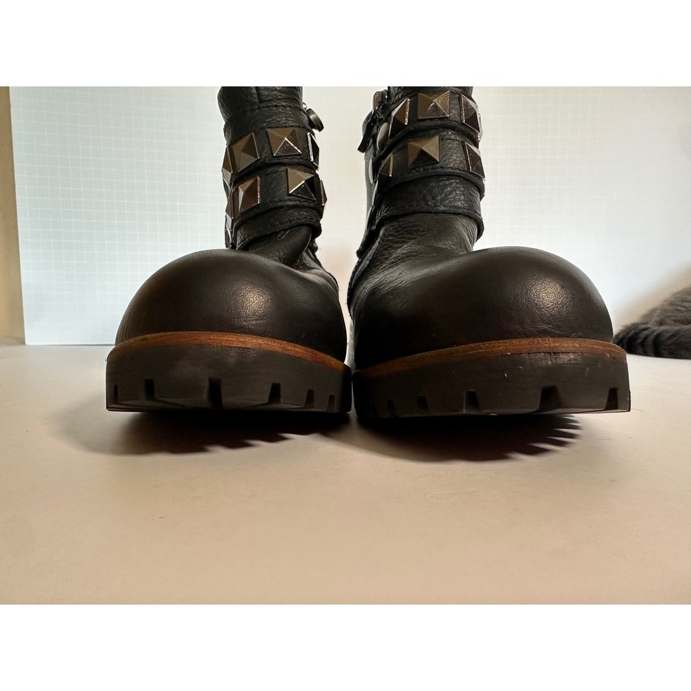 KLR Black Leather Studded Moto Boots Lug Sole Biker punk goth 11021 Womens 8 - Picture 2 of 14